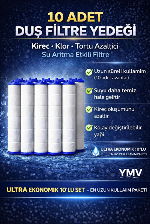 YMV 10 Adet Duş Başlığı Yedek Filtre Kireç Pas Tortu Önleyici Arıtmalı Kartuş Seti