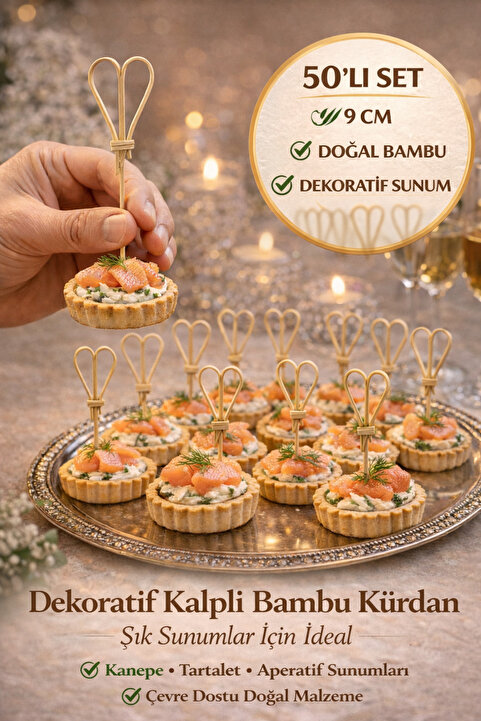 TOYFEST 50’li Kahve Kalpli 9 cm Doğal Bambu Kürdan