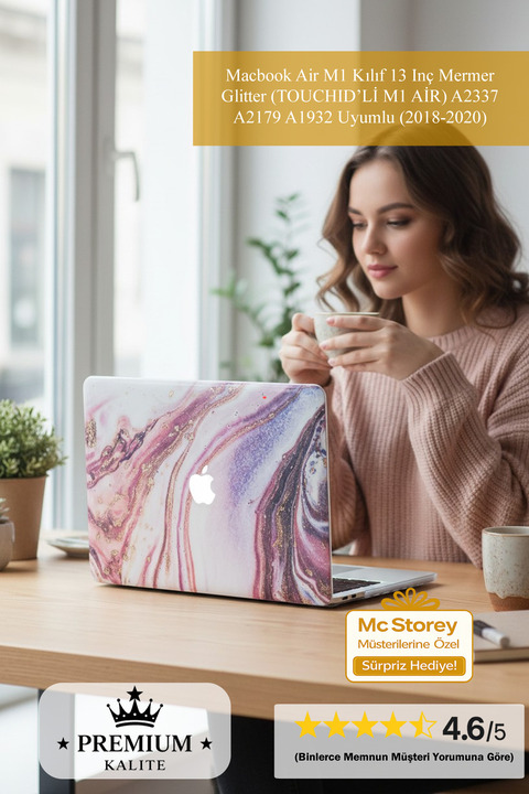 Mcstorey Macbook Air M1 Kılıf 13 Inç Mermer Glitter (TOUCHID'Lİ M1 AİR) A2337 A2179 A1932 Uyumlu (2018-2020)