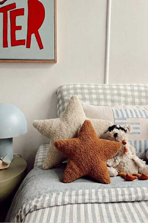 vivimade Bebek Çocuk Odası Dekoratif Stars Yıldız Yastık 2'li Set Ekru-taba