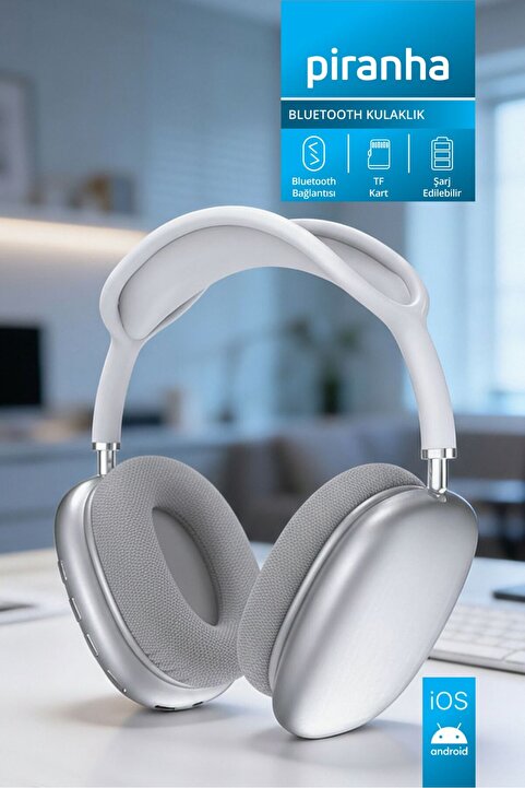 Piranha 2210 Kablosuz Bluetooth Kulak Üstü Kulaklık | Mikrofonlu | Ayarlanabilir Kafa Bandı | AUX & SD Kart