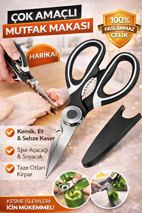 TUMU LIFE Paslanmaz Çelik Ultra Keskinleştirilmiş Mutfak Makası Çok Amaçlı Balık Et Sebze Makası Koruma Kapakl