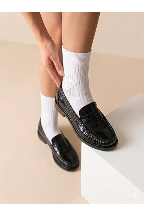 NUVE SHOES Kadın Deri Loafer Makosen Dikişli Büzgülü Oxford Günlük Ayakkabı