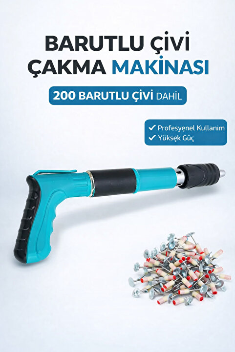 FREED TOOLS Barutlu Çivi Çakma Tabancası 200 Adet Çivi Dahil Beton ve Metal İçin Profesyonel Set