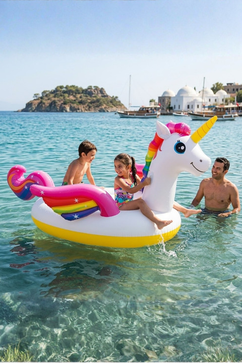 welcomein Havuz ve Deniz Kullanımına Uygun Unicorn Tek Boynuzlu At Tutmaçlı Şişme Ada Binici 201x140x97 cm