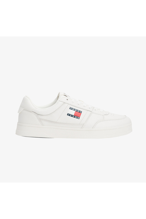 Tommy Hilfiger Erkek Rahat Düz Taban Nefes Alabilir Üst Yüzeyli Deri Beyaz Sneaker