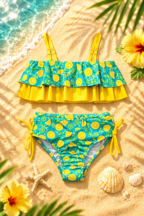 Beniizle Limon Desenli Kız Çocuk Bikini Takımı