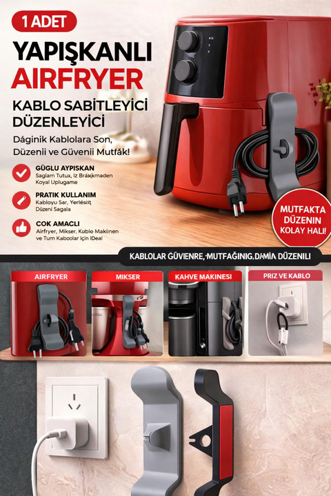 Anadolu Saray Çarşısı Yapışkanlı Airfryer Kablo Sabitleyici Düzenleyici Çok Amaçlı Kablo Tutucu Kablo Toparlayıcı - 1 Adet