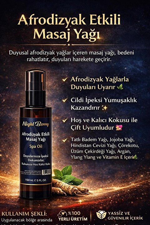 NightBerry Aroma Terapi A’frodizyak Etkili Masaj Yağı 150 ml