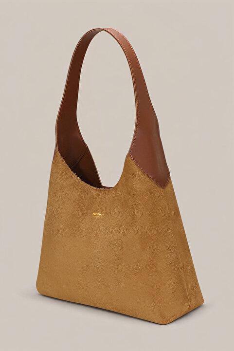 Housebags Hudson Omuz Çantası - Structured Siluet, Karamel Süet Taba