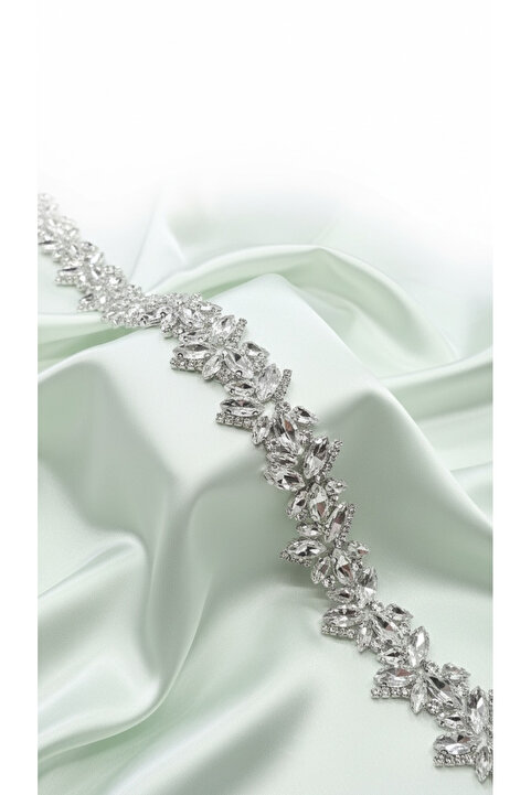 WeddingShopStone Işıltılı Kristal Taş İşlemeli Abiye ve Gelin Kemeri Şerit - El Yapımı Özel Tasarım