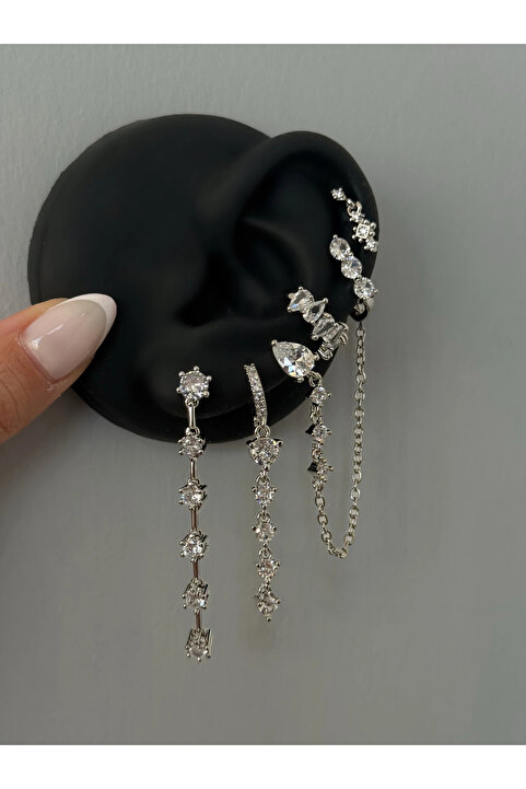h&b design jewel Çelik Silver 6 Lı Küpe Seti