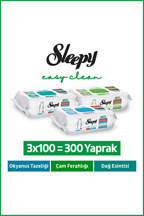 Sleepy Doğa Serisi Yüzey Temizlik Havlusu Mendili Çam+Okyanus+Dağ Esintisi 3x100 (300 Yaprak)