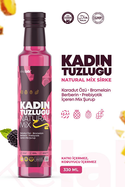 EKELAB Kadın Tuzluğu Berberin Şurubu - Berberis Vulgaris Bromelain, Prebiyotik ve Karadut Özlü 330ml