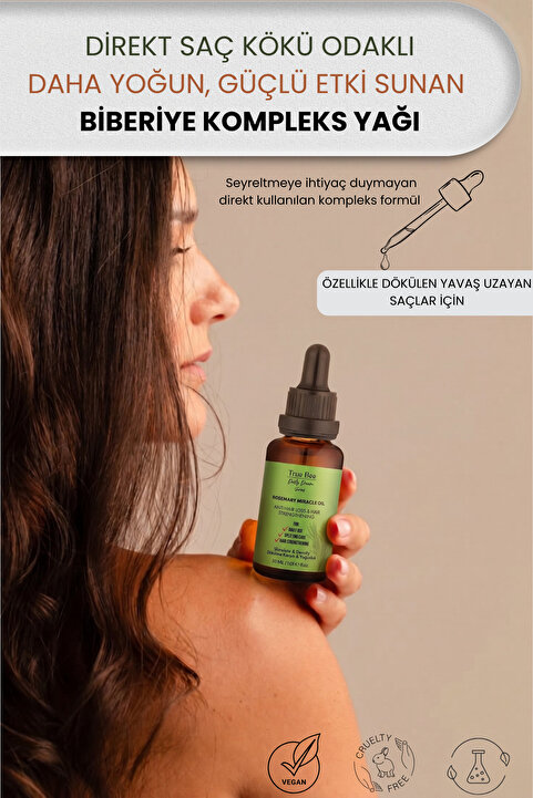 True Bee Daily Dream Series | Yeni Saç Oluşumu Ve Gürleştirme Etkili Biberiye Kompleks Saç Yağı 30 ml