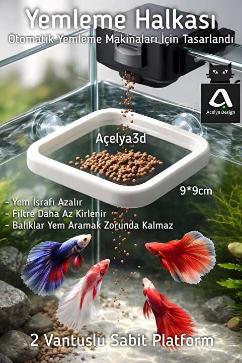 açelya3d Akvaryum Yemleme Halkası Aparatı Yüzen Yemlik Balık Yem Toplama 9*9cm Vantuzlu Sabit
