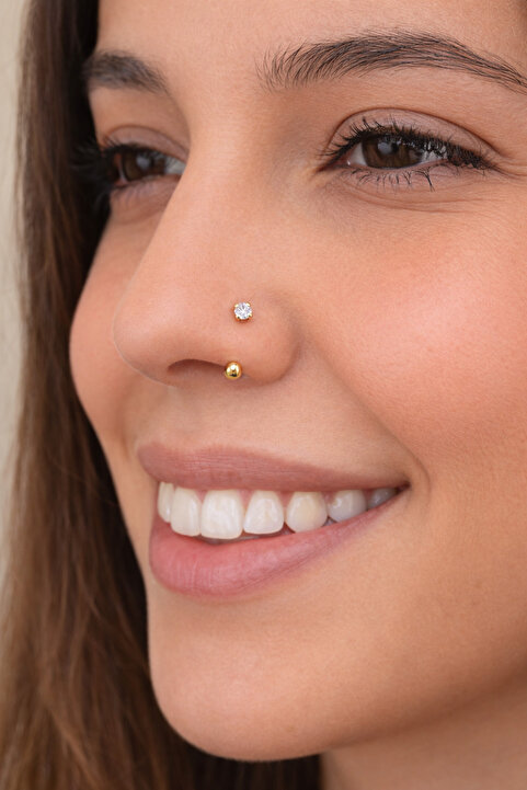 Sacce Scarves&Accessories 316 L Çelik Burun Piercingi Zirkon Taşlı Smiley Yarım Halka Piercing
