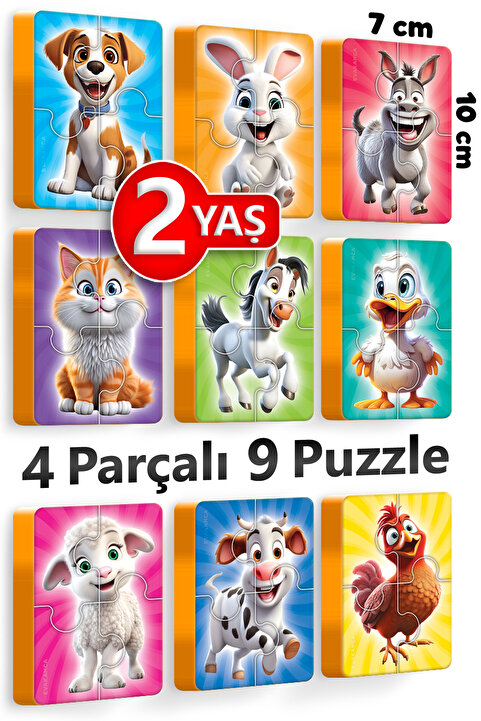 EVAKANCA 4 Parçalı 9 Adet Kalın EVA Puzzle Yapboz Çiftlik Hayvanları