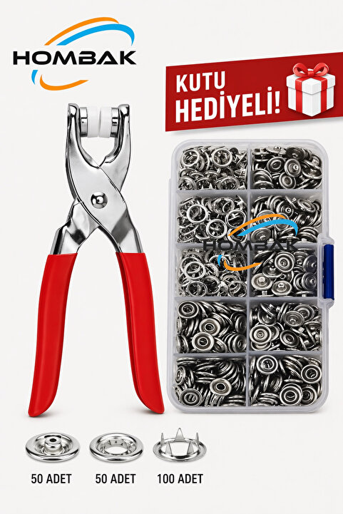 Hombak 200 adet Paslanmaz Çelik Çıtçıt ve Pense Seti Metal Çıt Çıt Makinesi 50 set Çıtçıt