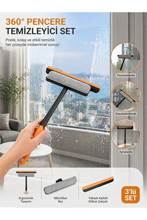 Special Action 360 Pencere Temizleyici 3'Lü Set – Mop ve Çekpas Pratik Temizlik Aracı