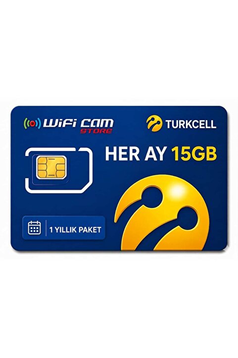 WİFİCAM Turkcell 4g Yıllık Data Sim Kart Her Ay 15gb 4G 4Lü Kameralar İçin Yeterlidir