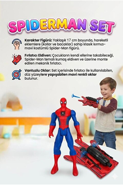 Tıfıl Toys Örümcek Adam 17cm Işıklı Figürlü 2 Farklı Atış Yapabilen Ağ Fırlatıcısı ve Eldivenli Oyuncak Seti
