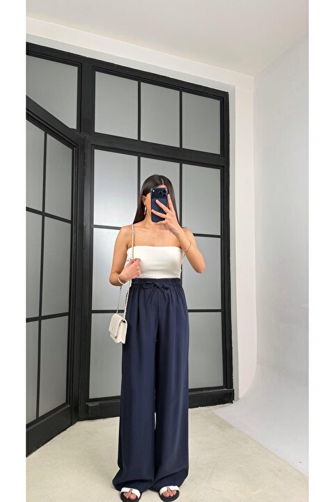 GAUS CO Lacivert Beli Lastikli Tencel Pantolon GAUS-01331