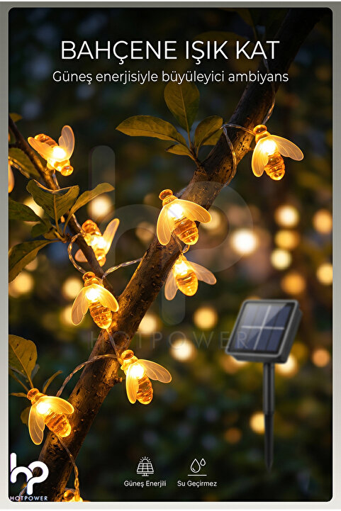 HOT POWER Solar Arı LED Işık 5 Metre 20 LED Güneş Enerjili Bahçe Balkon Dekoratif Aydınlatma Su Geçirmez