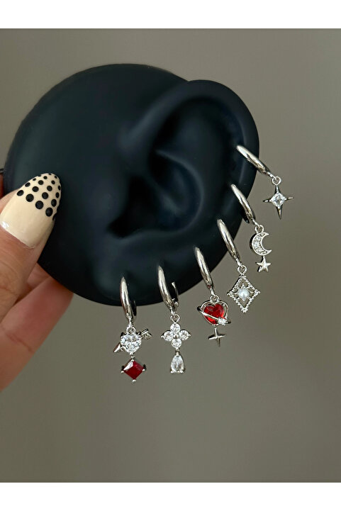 h&b design jewel Çelik Silver Aşk 6 Lı Küpe Seti