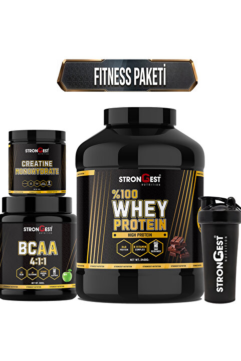 Strongest Nutrition XXL Fitness Paketi, Çikolata Whey Protein, Creatin, Bcaa Ve Shaker Dörtlü Kombinasyon