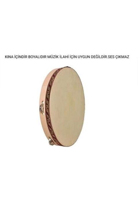 Genel Markalar Deri Tef 30 cm Ahşap 5 Zilli Tef Orta Boy Kına Tefi 1 Adet