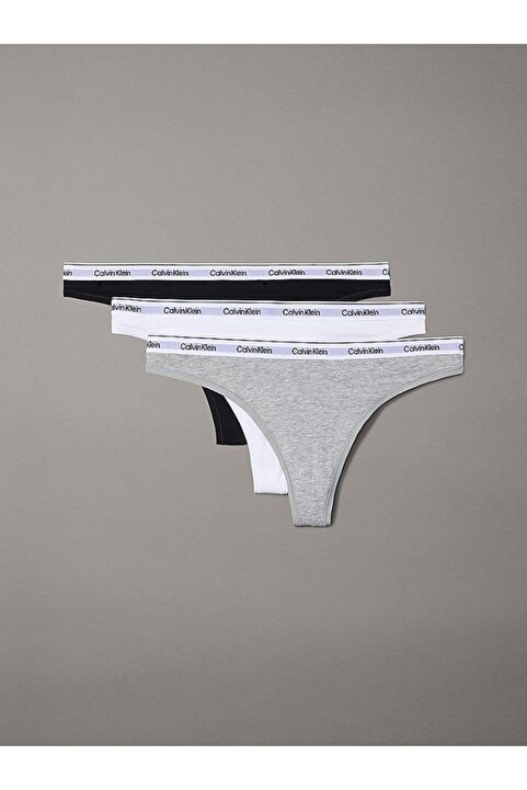 Calvin Klein SİYAH - BEYAZ - GRİ 3'LÜ PAKET KADIN THONG KÜLOT