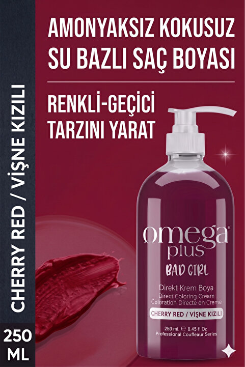 Omega Plus Bad Girl Vişne Kızılı Geçici-renkli Amonyaksız Saç Boyası 250 ml