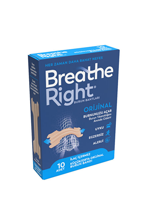 Breathe Right Burun Bandı Orijinal (Klasik) Küçük/Orta Boy 10’lu (Horlama ve Burun Tıkanıklığı İçin)