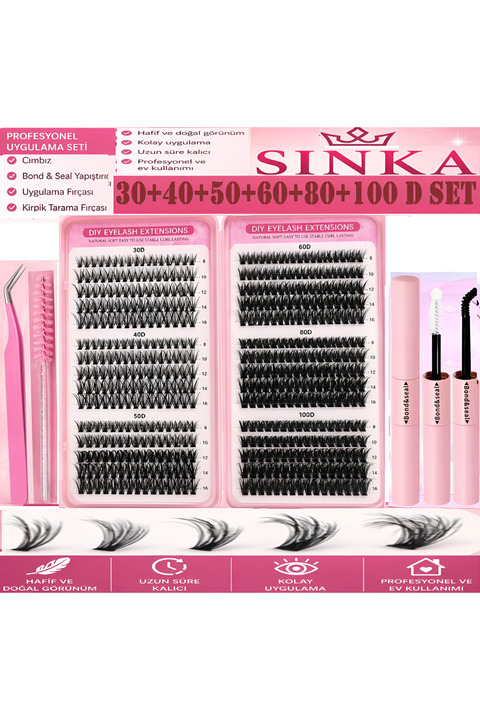 SİNKA Takma Kirpik 600 Demet Kirpik Seti Kitap Model 30-40-50-60-80-100 D 6 Farklı Hacim