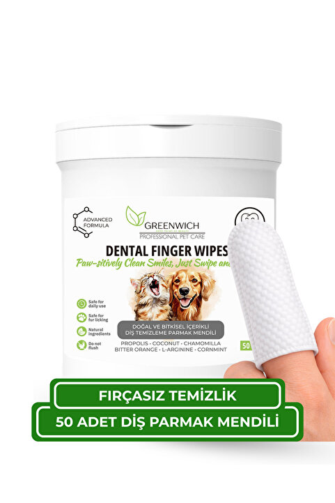 Greenwich Zero Point of Beauty Diş Mendili 50 Adet | Plak Tartar Ağız Kokusu Giderici | Kedi Köpek | Nano Gümüş Içermez