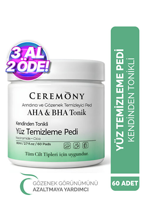 Ceremony Niacinamide Tonik Ped 60 Adet | Siyah Nokta & Gözenek Temizleyici Cica
