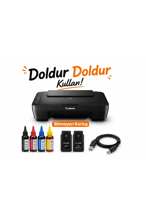 PHOTOINK Canon E414 Yazıcı Ve Tıpalı Kartuş Sistemi-fotoğraf Kağıdı Hediyeli