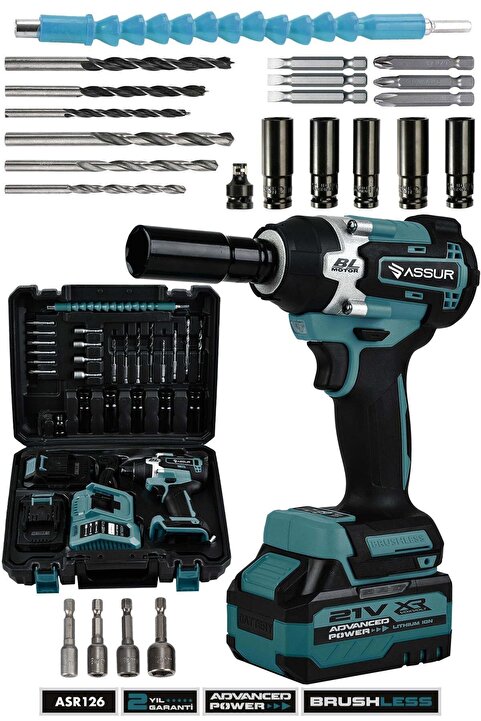 ASSUR 450 NM TORKLU 21V ÇİFT AKÜLÜ 10 PİLLİ KÖMÜRSÜZ 1/2 MAVİ SOMUN SIKMA SÖKME MAKİNESİ