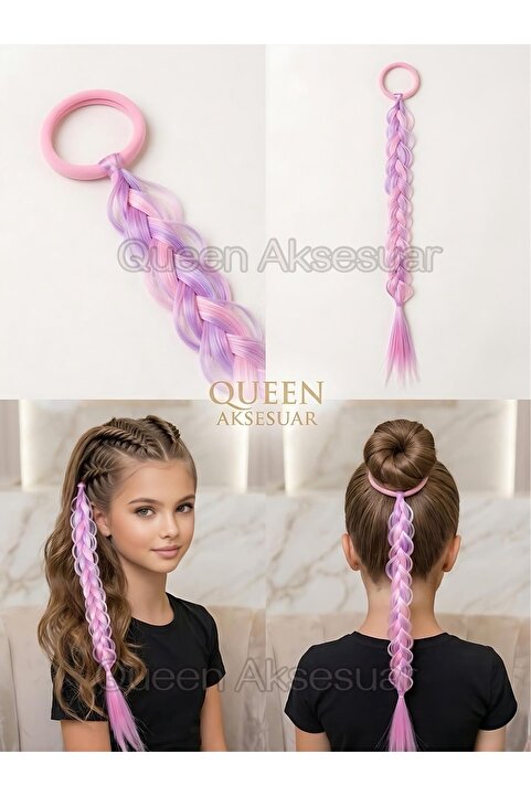 QUEEN AKSESUAR Balık Sırtı dağınık geniş uzun Örgülü Postiş lastik toka Pastel Pembe rapunzel Saç Aksesuarı