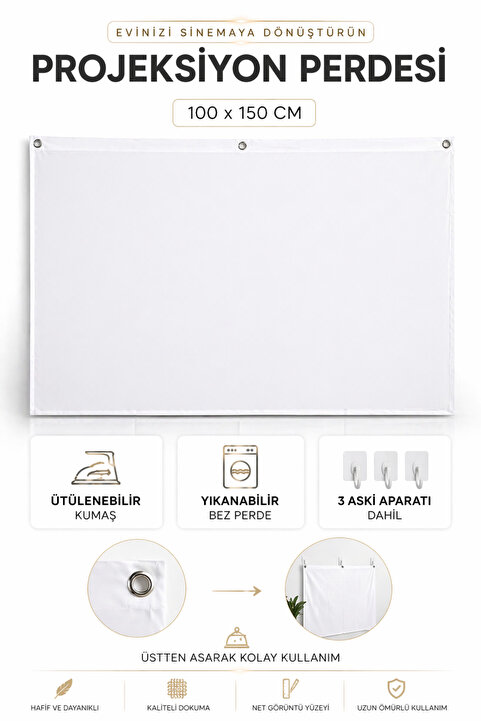 HARVOX 100x150 cm Projeksiyon Perdesi Katlanabilir Taşınabilir Duvar Projeksiyon Perdesi