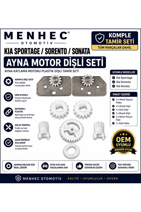 Menhec Otomotiv Kia Sportage Sorento Sonata Ayna Motor Dişli Seti Plastik Tamir Seti