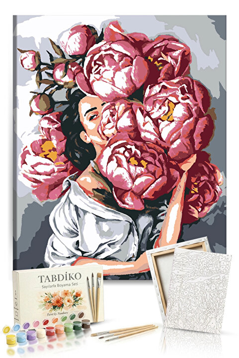 Tabdiko Sayılarla Boyama Seti 40 x 50 cm Tuval Şasesine Gerili Çiçekli Kadın