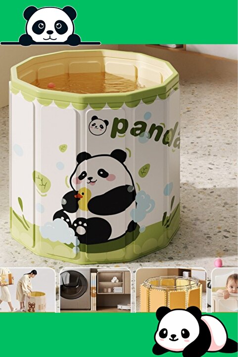 HYPER GROUP Panda Desenli Baby Spa Plastik Çocuk Küveti / Oyun Havuzu(Katlanabilir Portatif Bebek Banyo Havuzu)+Boyun Simidi HEDİYELİ