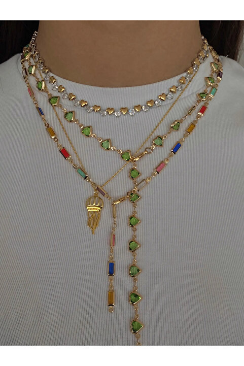 h&b design jewel Çelik Yeşil Kalp Detay Y Kolye