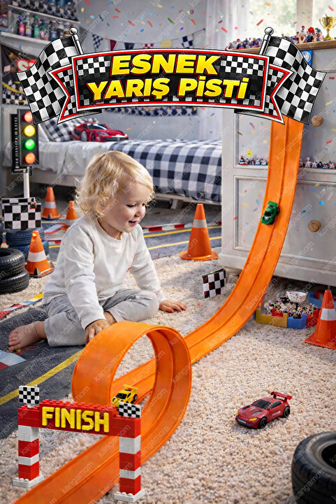 M&H 4.5 Metre Esnek Yarış Pisti - Bükülebilir Flex Track Oyuncak Araba Yolu Seti (Arabasız)