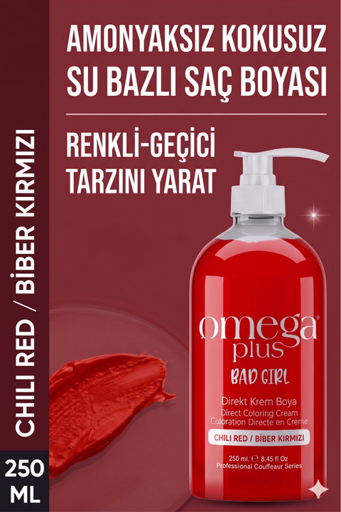 Omega Plus Bad Girl Biber Kırmızısı Geçici-renkli Amonyaksız Saç Boyası 250 ml