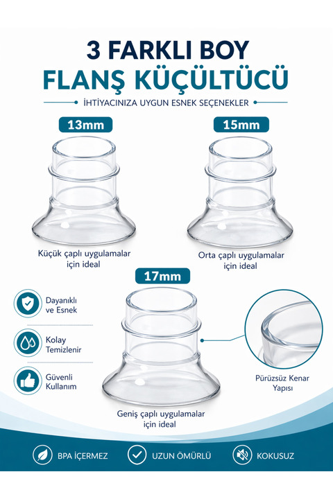Babyhope Göğüs Pompası Kalkanı Silikon Flanş Küçültücü 13-15-17 mm 3'lü Set