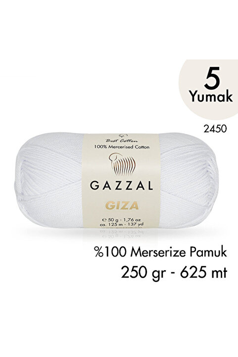 Gazzal Giza 2450-%100 Merserize Pamuk İplik Yazlık Örgü Amigurumi - 5 Yumak