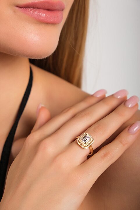 Side Gold Kuyumculuk 8 Ayar 2 Katlı Zirkon Taşlı Baget Sarı Gold Altın Yüzük